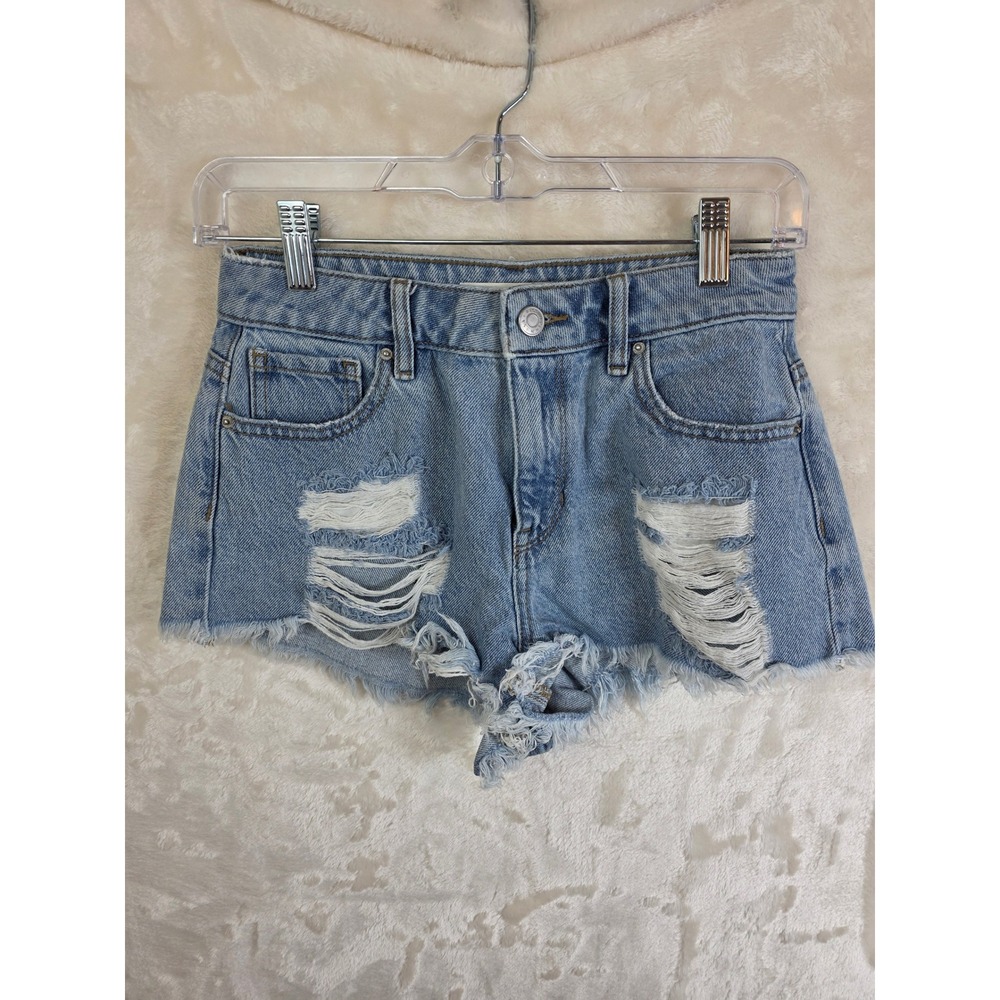 PacSun High Rise Festival Denim Shorts Light Wash Distressed Blue Womens Size 25
